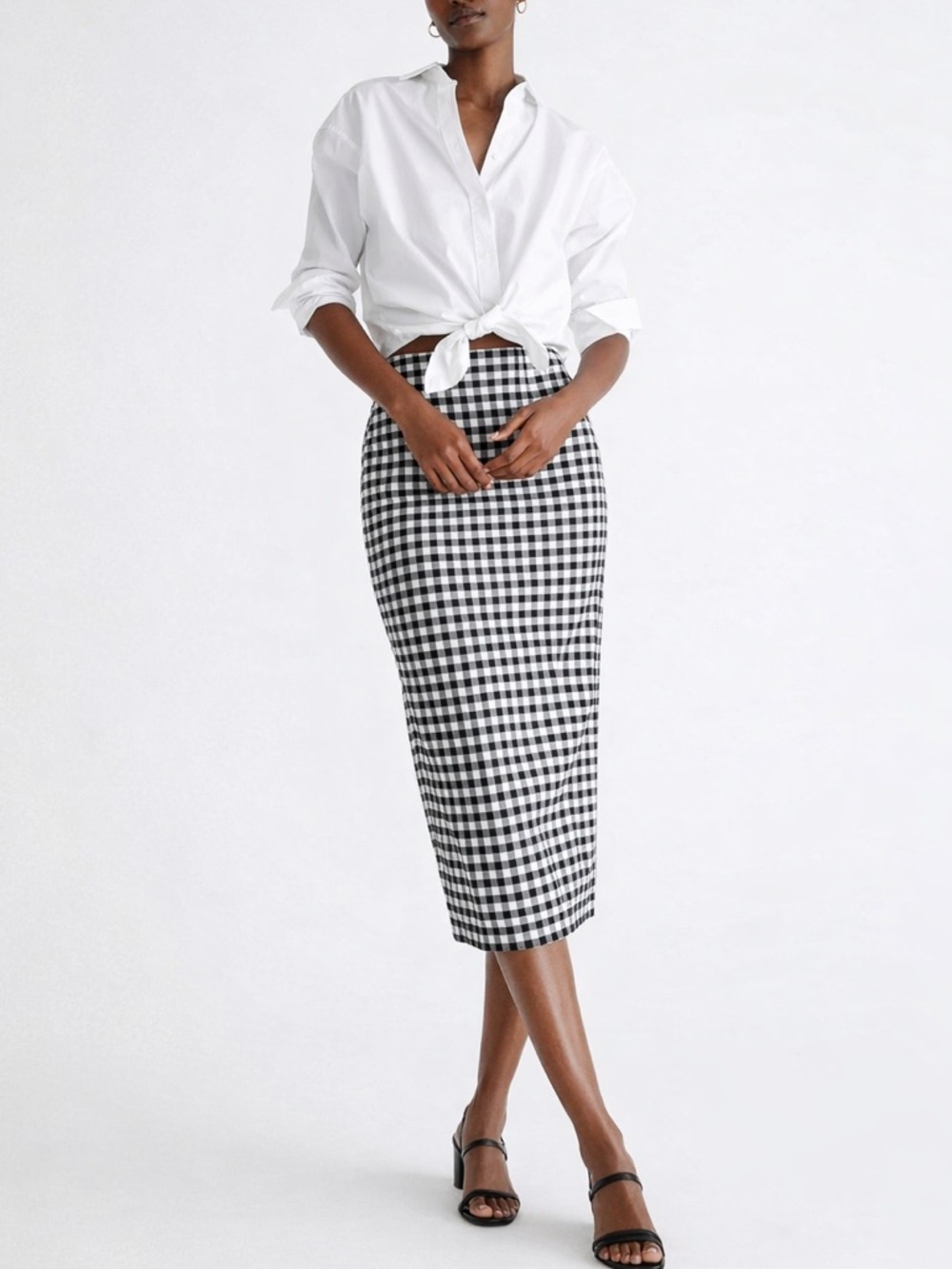 J Crew No 2 Linen Stretch Gingham Check Pencil Skirt 6 Black White Classic NEW - Picture 5 of 17